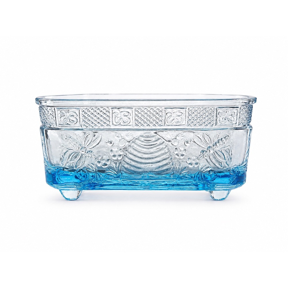 Vintage Tiara Indiana Glass Ice Blue Honey Bee Box Hive Covered Candy Dish base